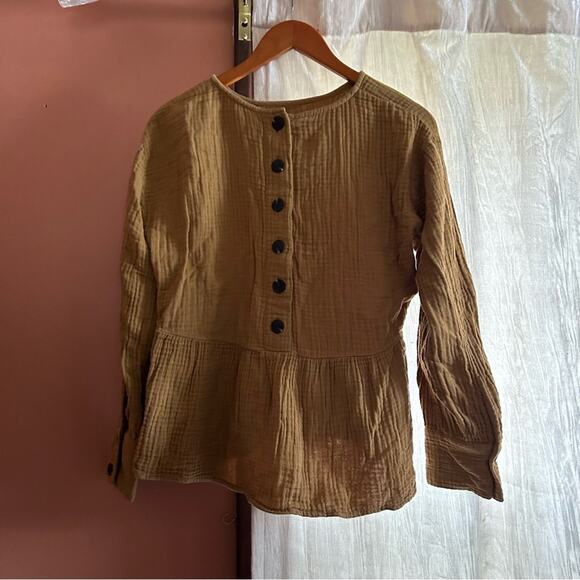 Madewell Lightspun Button-Back Peplum Top Compass Gold Gauze Blouse Cotton Sz S - Picture 6 of 7